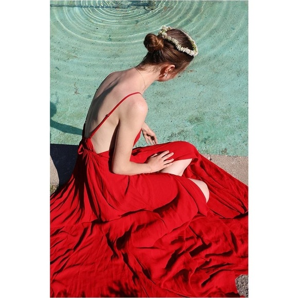 Reformation Dress Callalily Wrap Backless Slit Maxi Red Lipstick 2 NWT - Picture 12 of 12